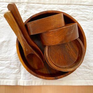 Fisher Craft Monkey Pod Wood Salad Bowl Serving Set - Made in the Philippines